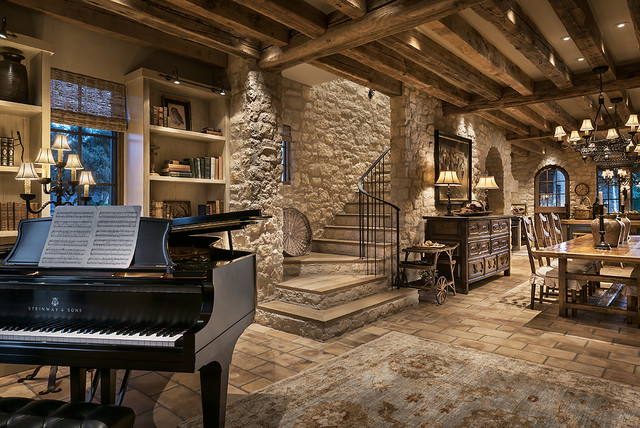 Library with Grand Piano - Rustic - Dining Room - Phoenix - by Desert Star  Construction | Houzz