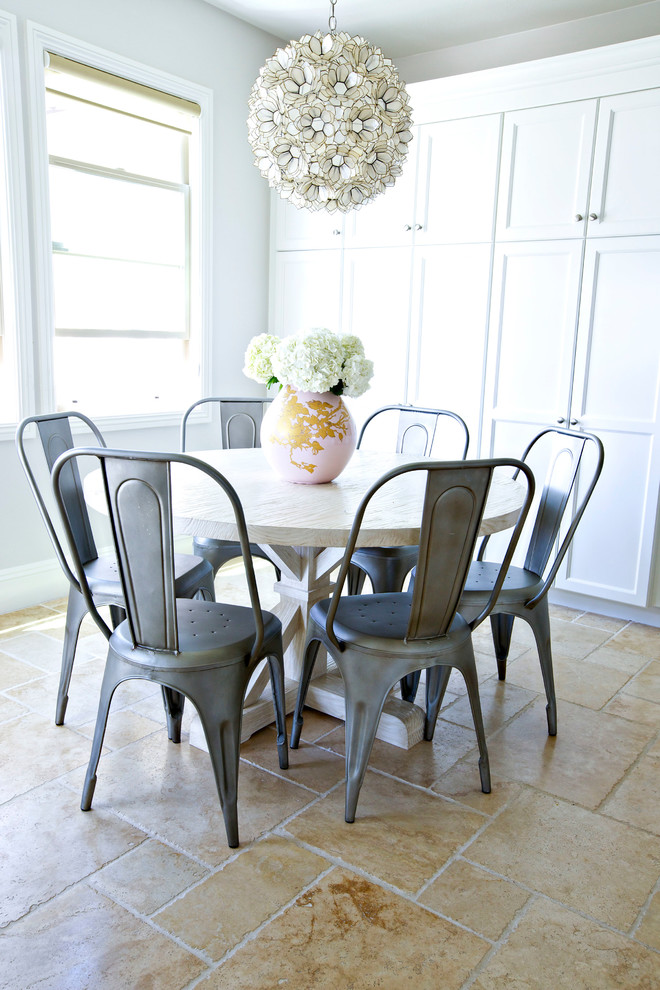 Transitional kitchen/dining room combo photo in Orange County with white walls and no fireplace