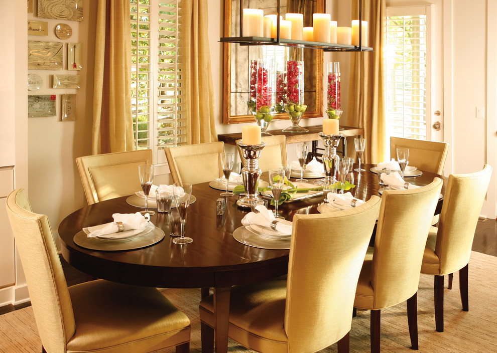 Photo of a medium sized classic enclosed dining room in Atlanta with beige walls, cork flooring and brown floors.