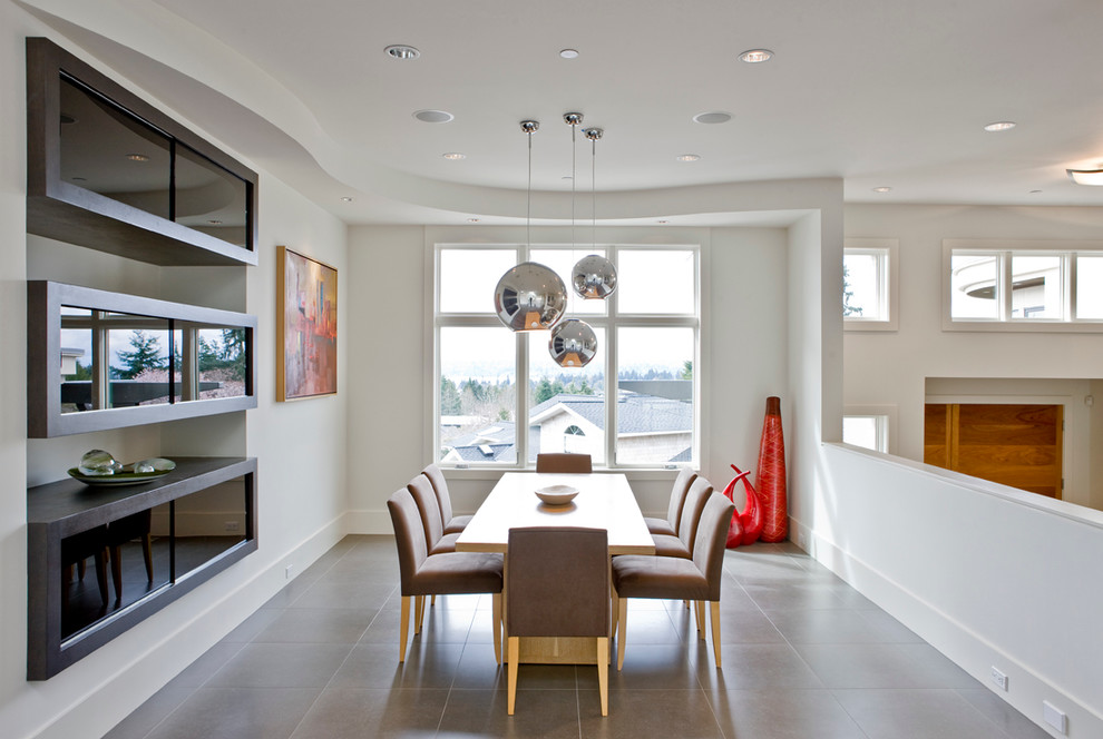 Trendy enclosed dining room photo in Seattle with white walls and no fireplace