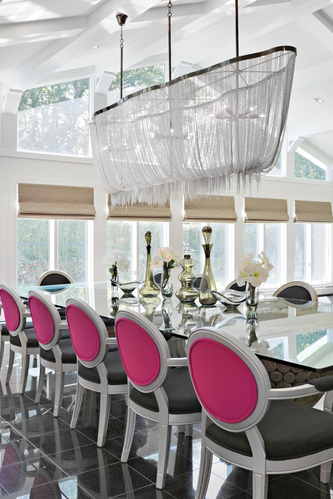Dining room - contemporary dining room idea in New York with white walls