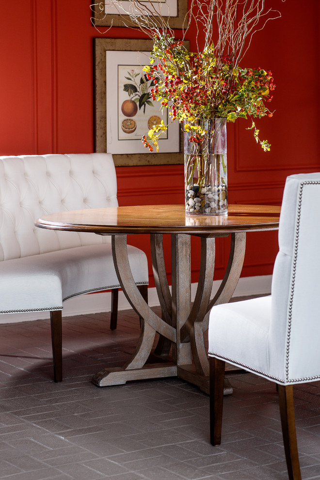 Lorts Showroom Fall 2013 Round Dining Table with Urn Base and Rounded Upholste Traditional