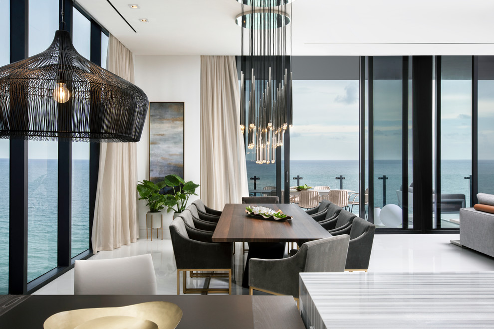 Luxe Waterfront Condo Contemporary Dining Room Miami by DKOR