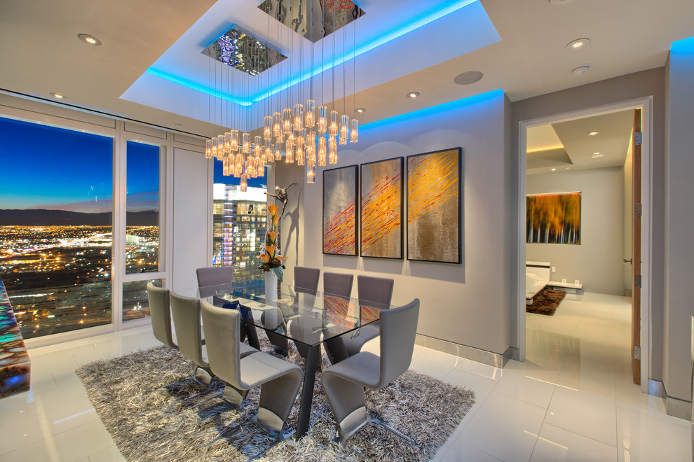 Inspiration for a contemporary dining room remodel in Las Vegas with gray walls