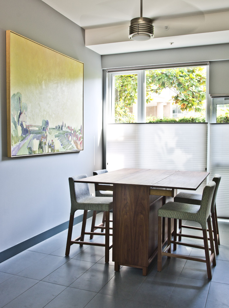 Idee per una sala da pranzo minimalista con pareti grigie
