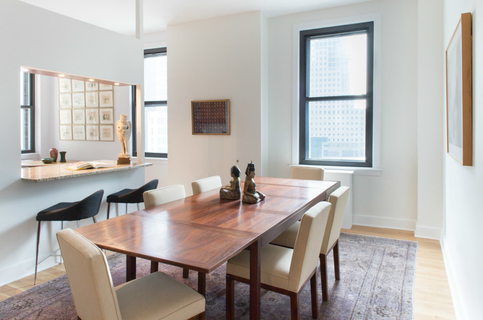 This is an example of a small classic kitchen/dining room in New York.