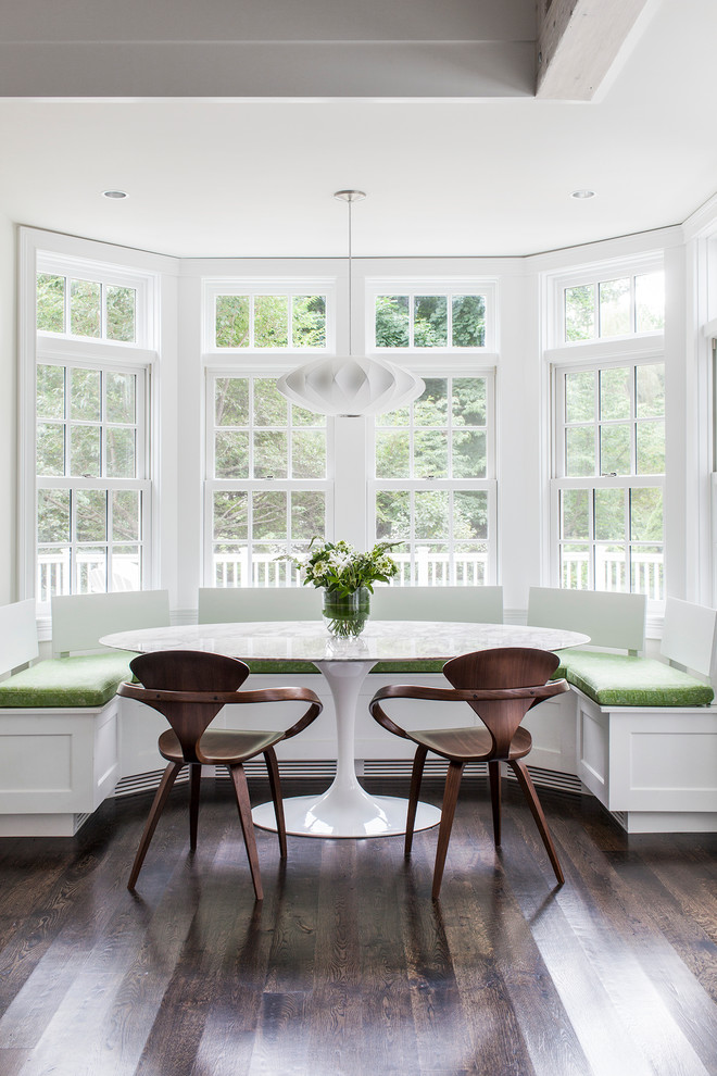 Small transitional dark wood floor dining room photo in Boston