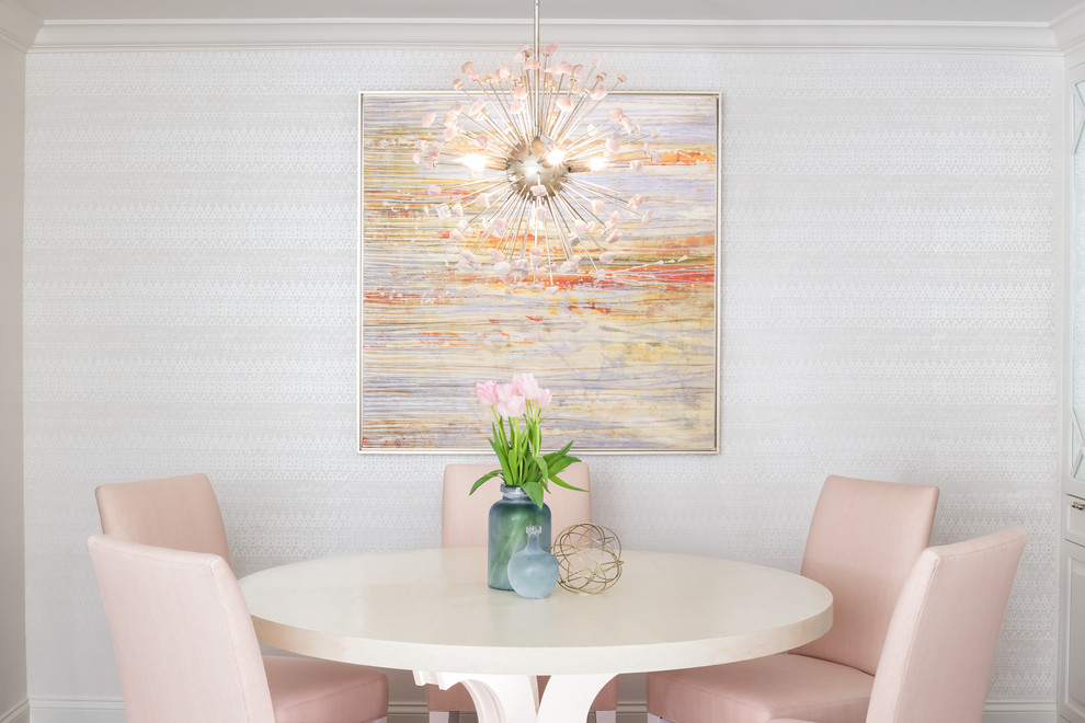 Photo of a traditional dining room in Chicago with grey walls.