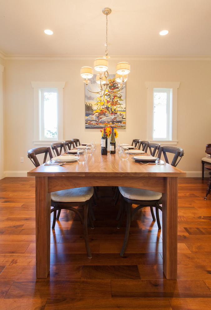Inspiration for a transitional dark wood floor dining room remodel in Vancouver with beige walls