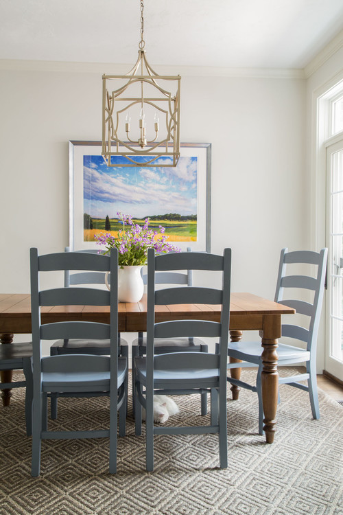 Dining room - farmhouse carpeted dining room idea in Boston with beige walls \\ Tips For Decorating A Dining Room On A Small Budget