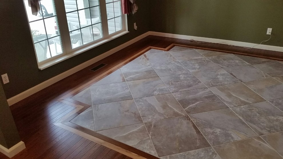 Mixing tile and hardwood floors in Dining Room Traditional Dining
