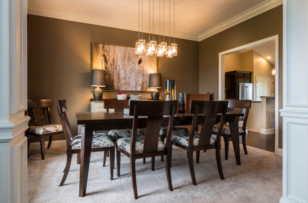 Mid-sized transitional carpeted and beige floor enclosed dining room photo in Denver with beige walls and no fireplace