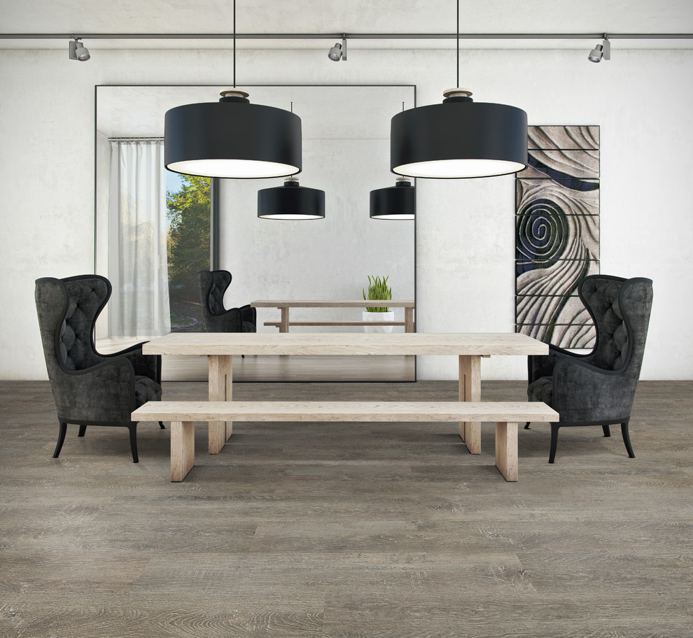 Idée de décoration pour une salle à manger minimaliste avec un sol en vinyl.