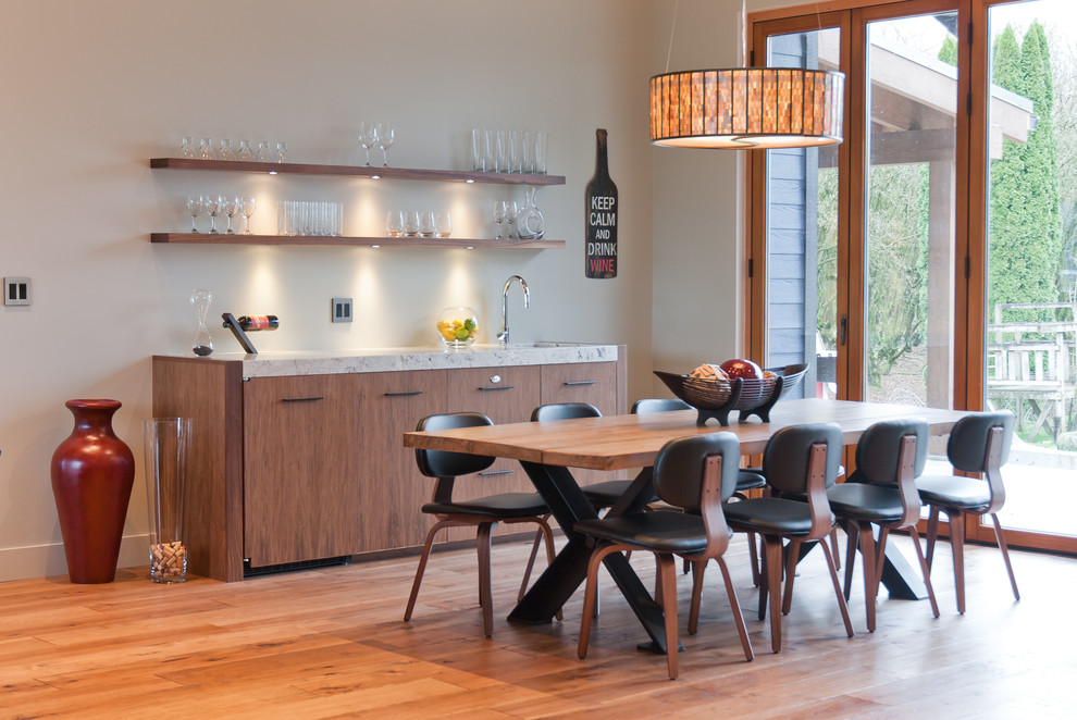 Modern wood plank table and modern black and wood chairs Modern