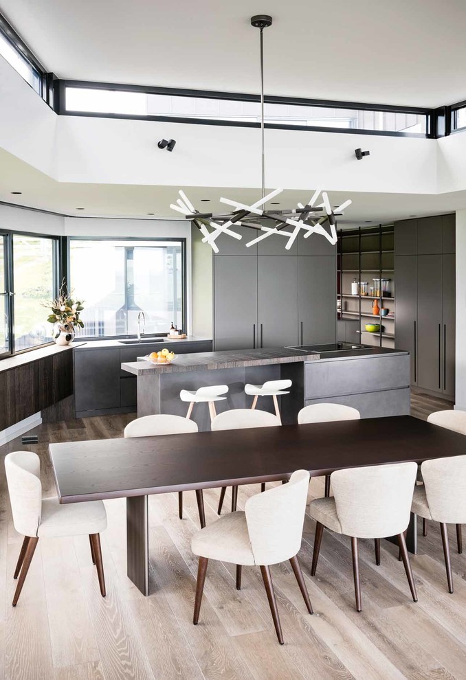 Свежая идея для дизайна: кухня-столовая в стиле модернизм - отличное фото интерьера