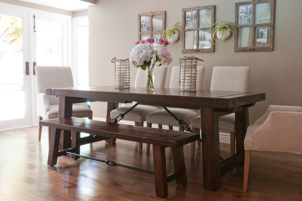 Dining room - transitional dining room idea in Dallas with beige walls