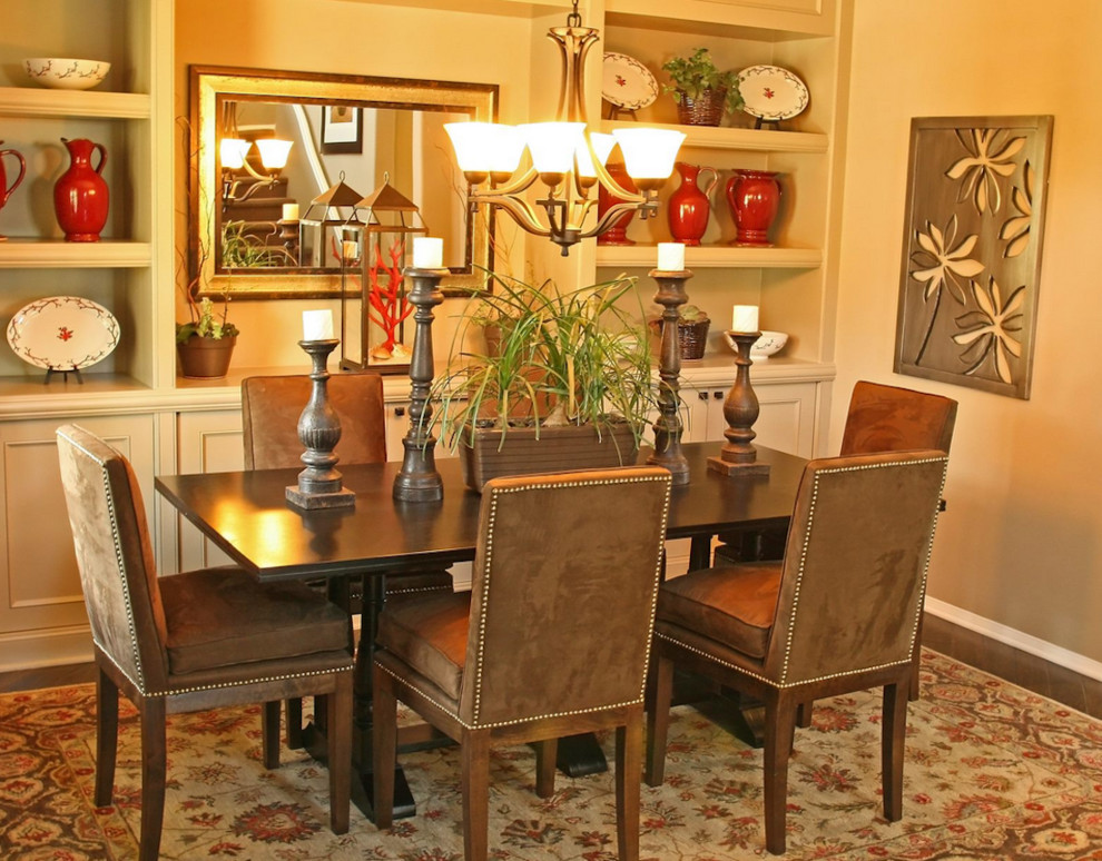 Photo of a medium sized classic enclosed dining room in New York with beige walls, dark hardwood flooring, no fireplace and brown floors.