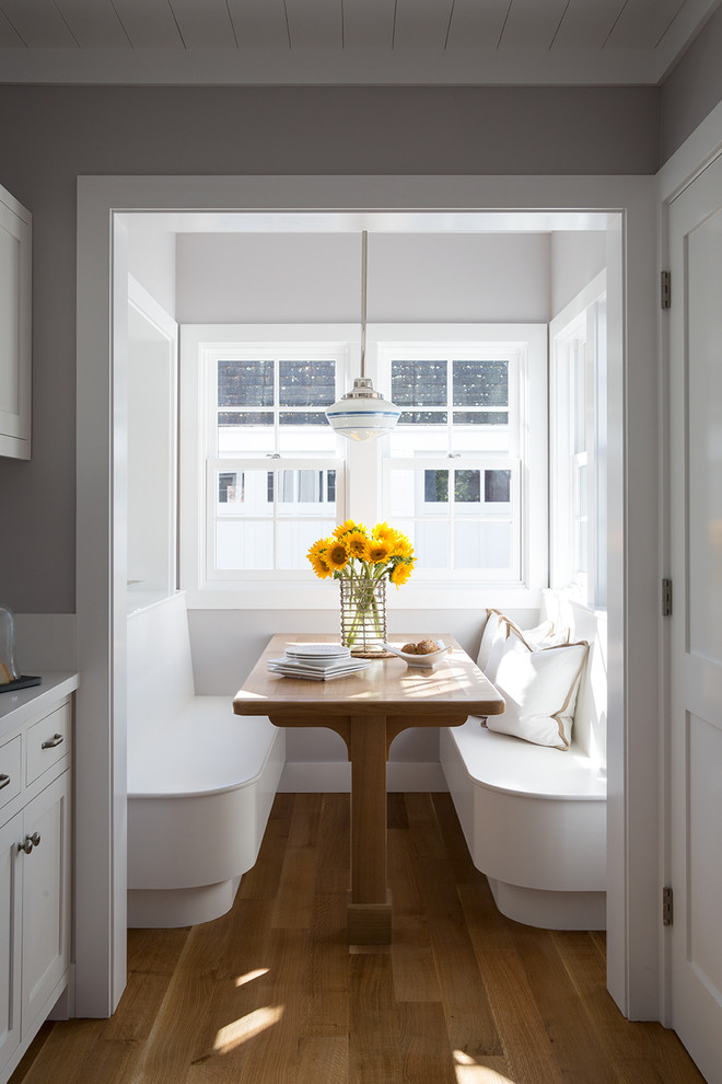 Inspiration for a small farmhouse light wood floor kitchen/dining room combo remodel in San Francisco with gray walls