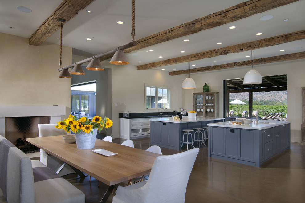 Inspiration for a transitional concrete floor kitchen/dining room combo remodel in San Francisco with white walls