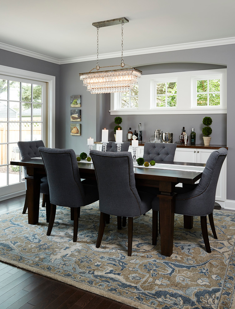Inspiration for a medium sized classic kitchen/dining room in Minneapolis with grey walls, dark hardwood flooring and no fireplace.