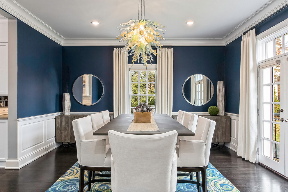 Inspiration for a classic enclosed dining room in Columbus with blue walls, dark hardwood flooring and no fireplace.