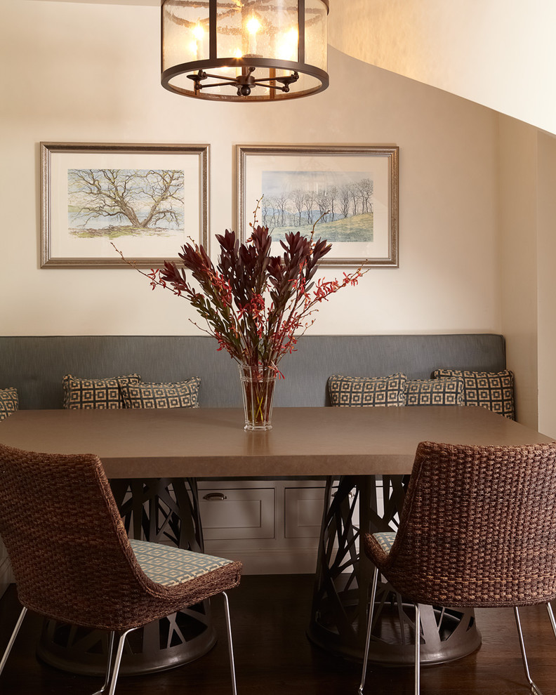 Inspiration for a mid-sized contemporary dark wood floor enclosed dining room remodel in New York with beige walls