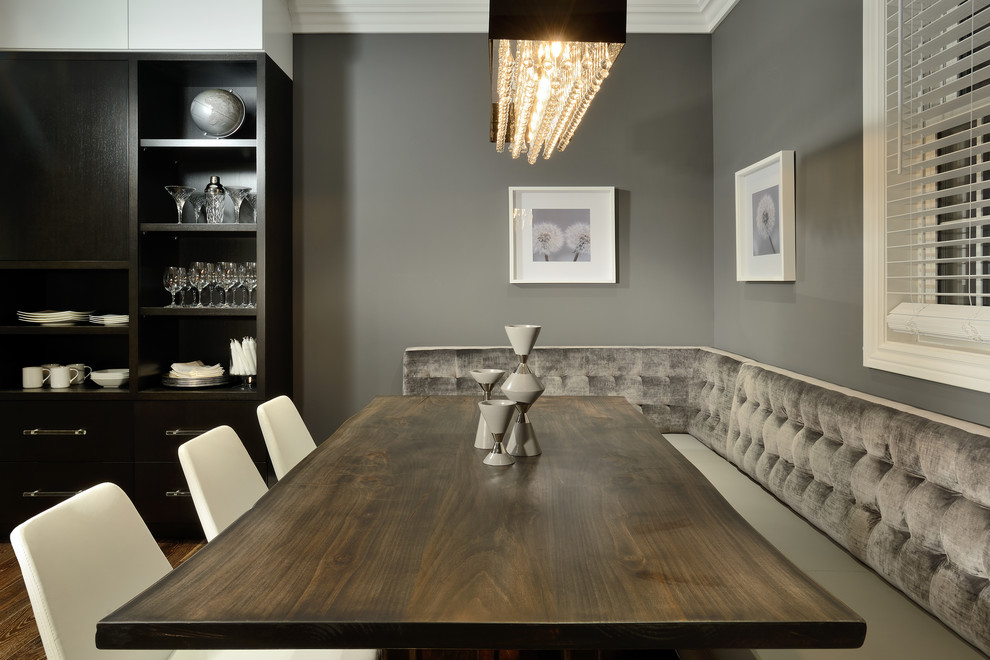Inspiration for a contemporary kitchen/dining room in Toronto with grey walls and ceramic flooring.