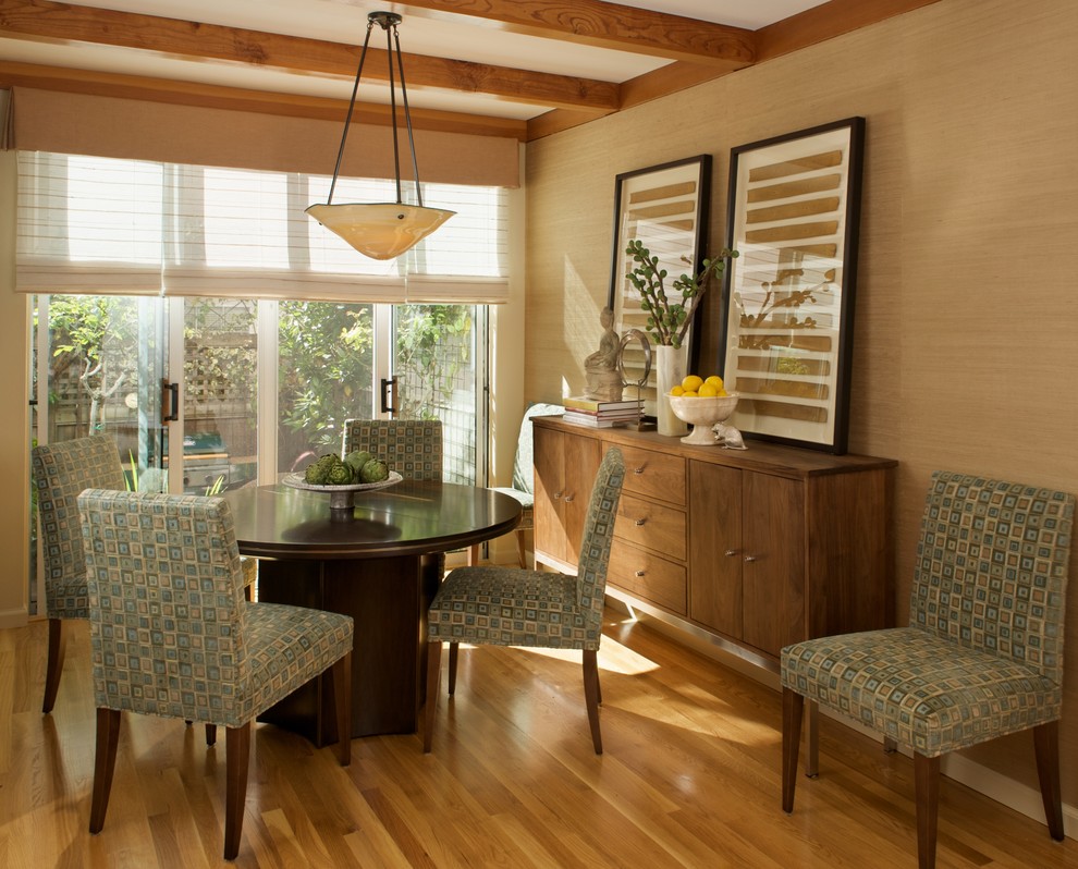 Inspiration for a contemporary medium tone wood floor dining room remodel in San Francisco