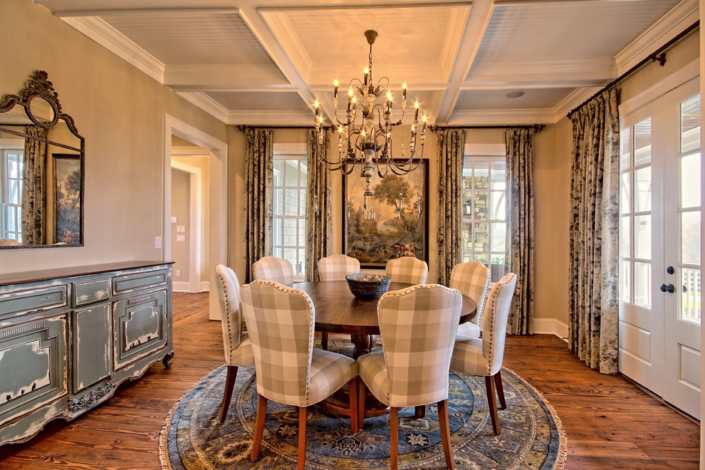 Enclosed dining room - mid-sized french country light wood floor enclosed dining room idea in Atlanta with beige walls and no fireplace