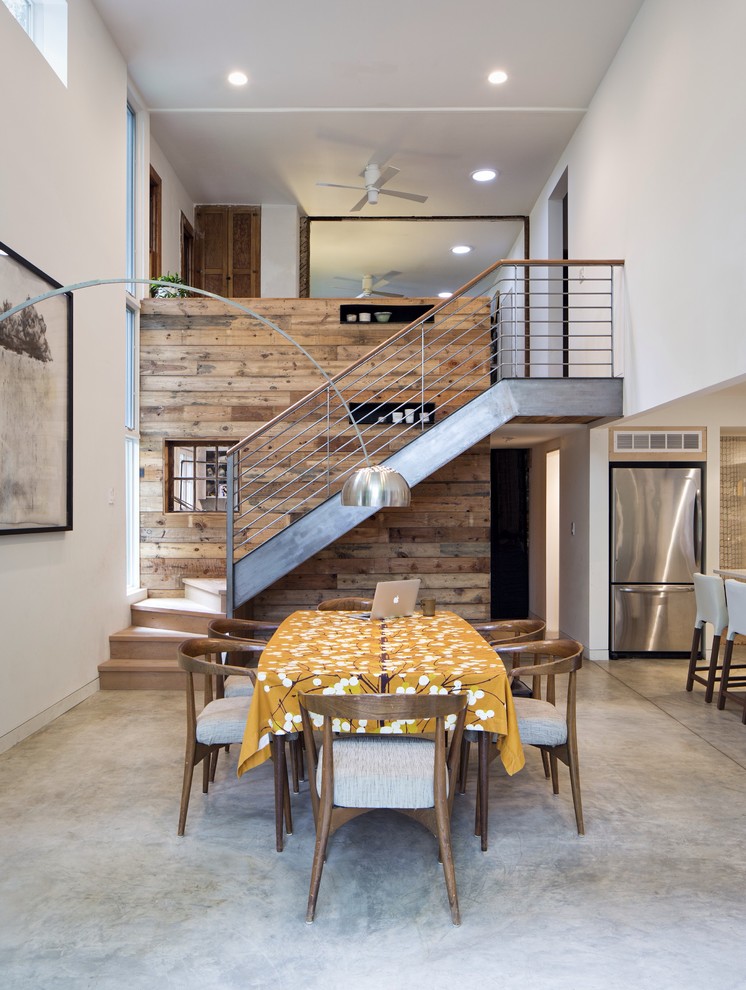 Trendy kitchen/dining room combo photo in DC Metro with white walls and no fireplace