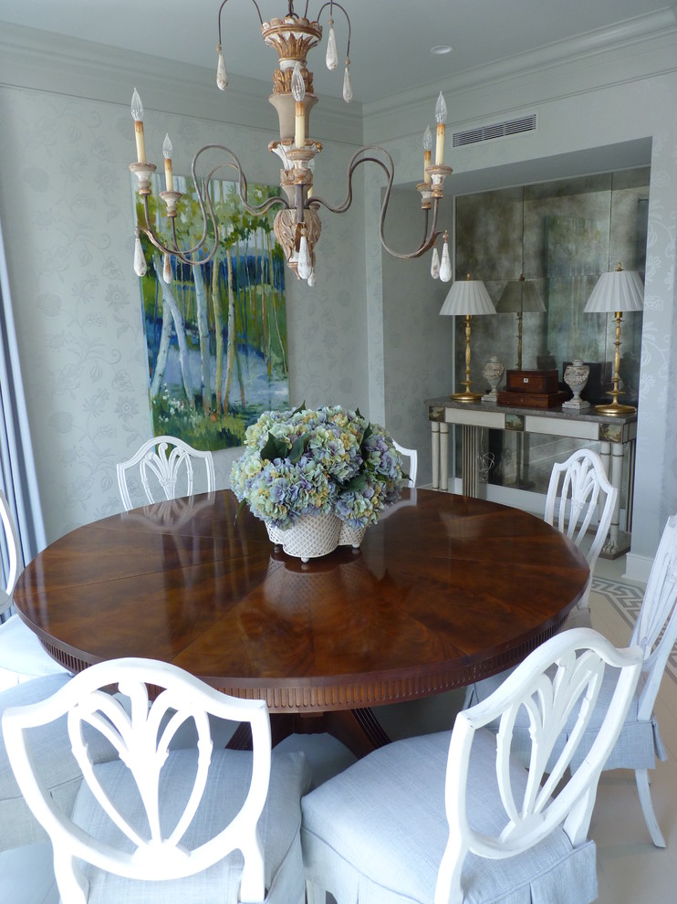 This is an example of a large nautical enclosed dining room in Jacksonville with white walls.