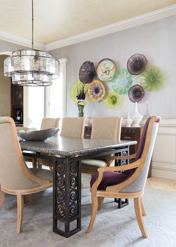 Photo of a medium sized classic enclosed dining room in Other with grey walls, carpet and grey floors.