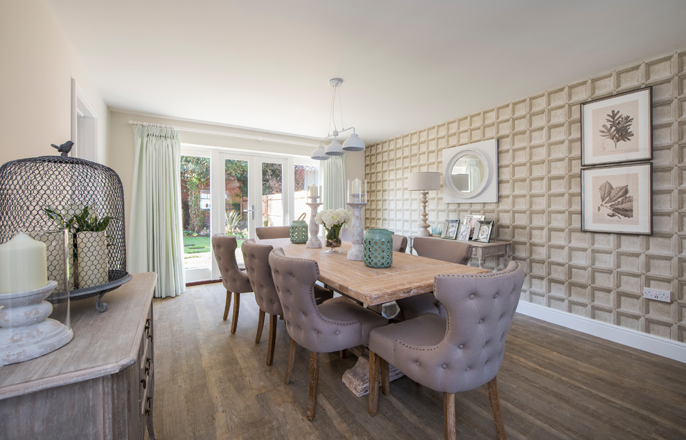 This is an example of a medium sized classic enclosed dining room in Buckinghamshire with beige walls, medium hardwood flooring and brown floors.