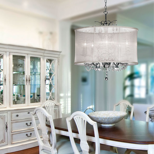 Organza Silk Drum Shade Crystal Chandelier - Traditional - Dining Room -  New York - by Lighting Outlet NY | Houzz UK