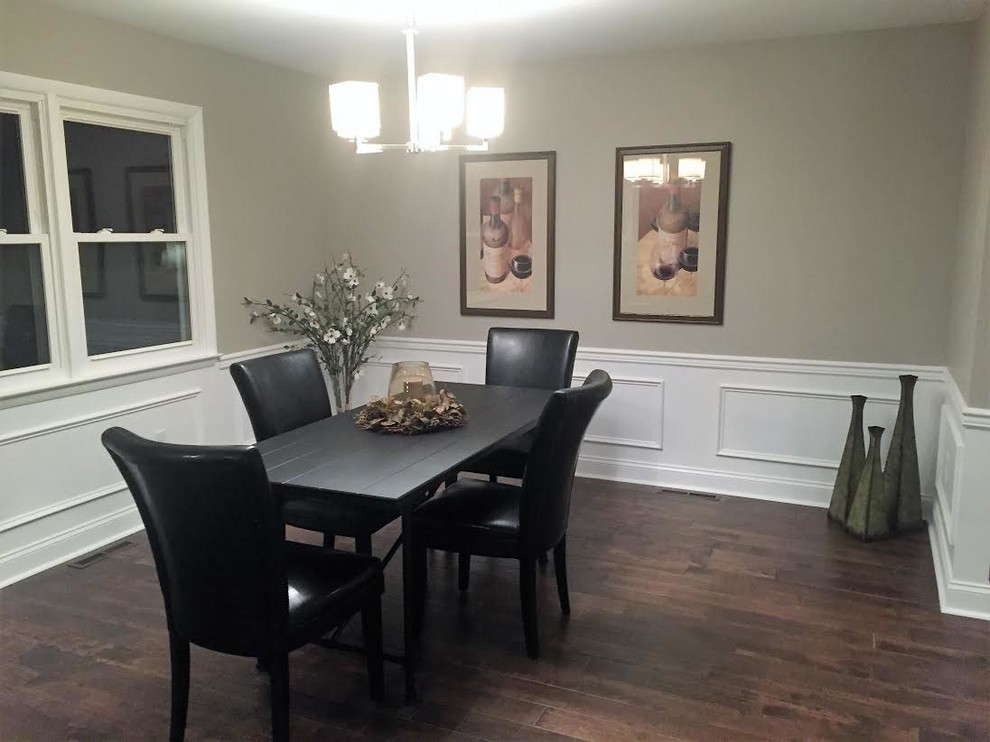 Photo of a medium sized classic kitchen/dining room in Other with grey walls, dark hardwood flooring and no fireplace.