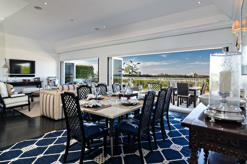 Island style dining room photo in Boston