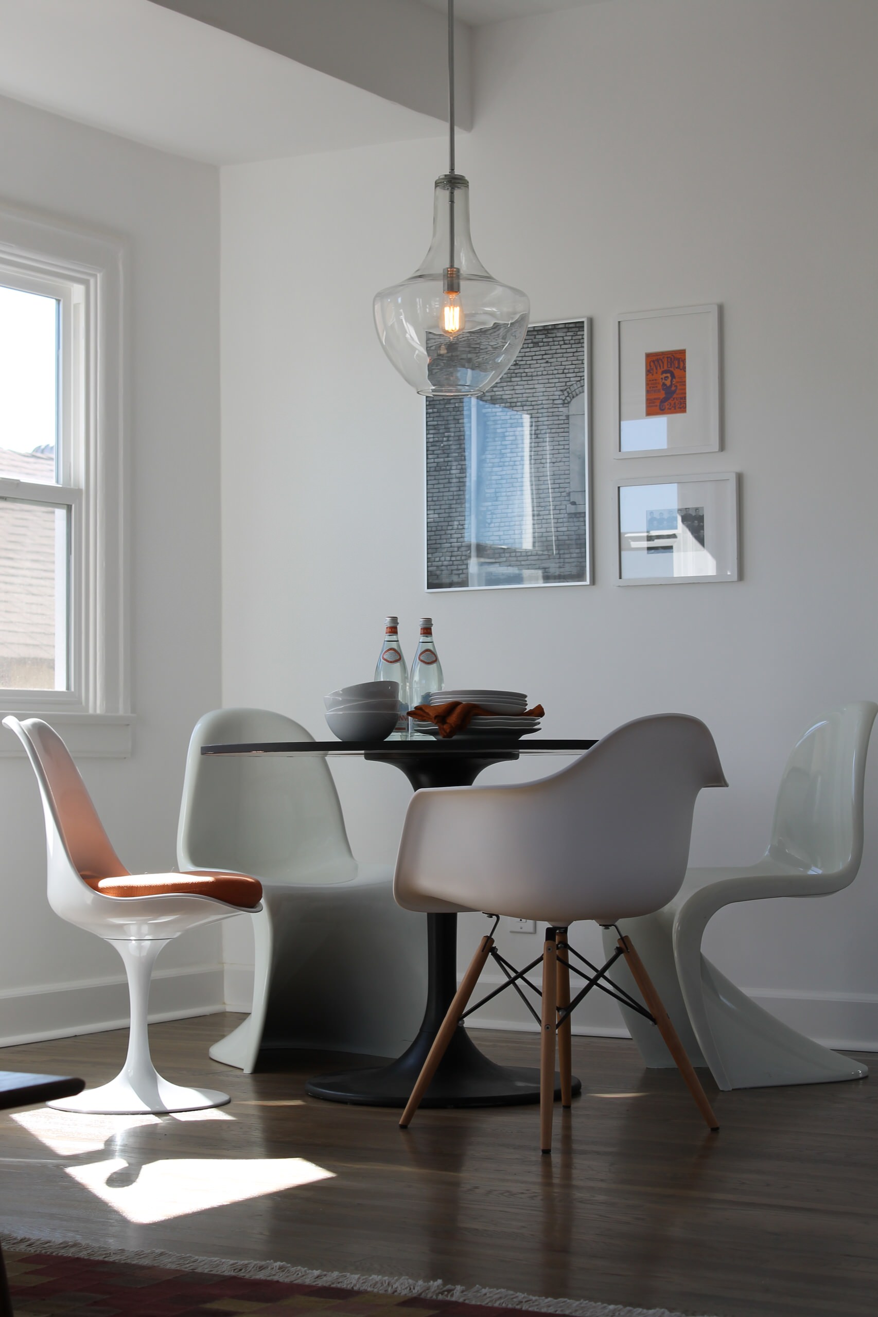 Panton, Saarinen and Eames Chairs with Saarinen Table and Edison Bulb  Pendant - Modern - Dining Room - Los Angeles - by Madison Modern Home |  Houzz