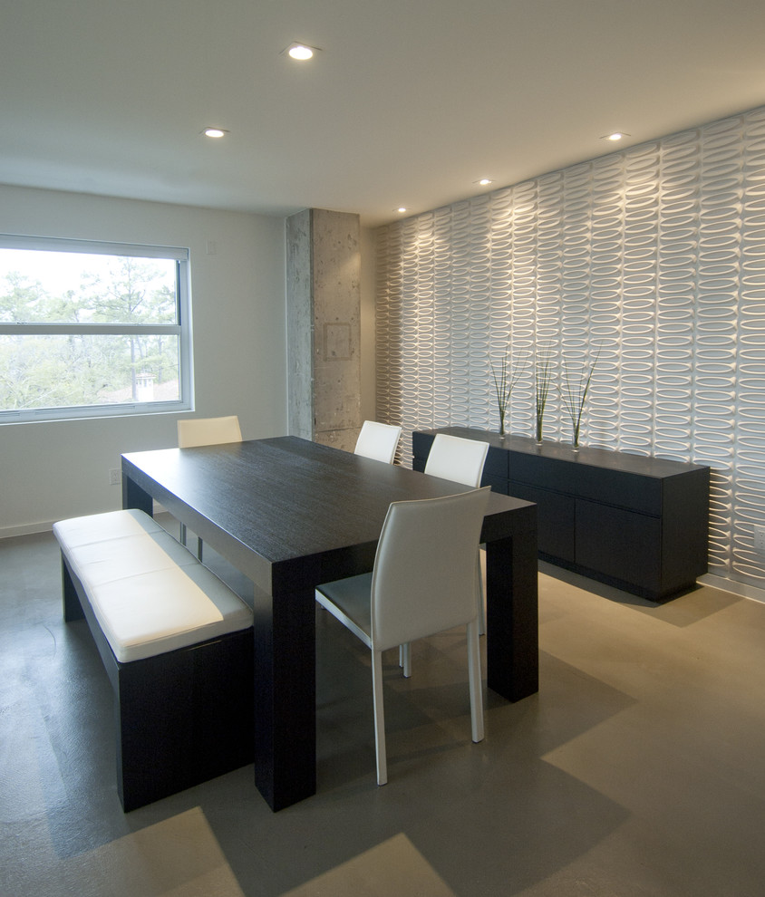 Trendy dining room photo in Houston with white walls