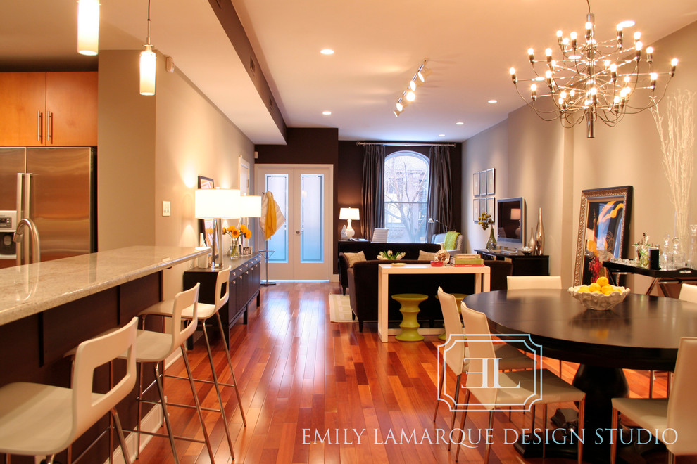 This is an example of a contemporary dining room in Philadelphia.