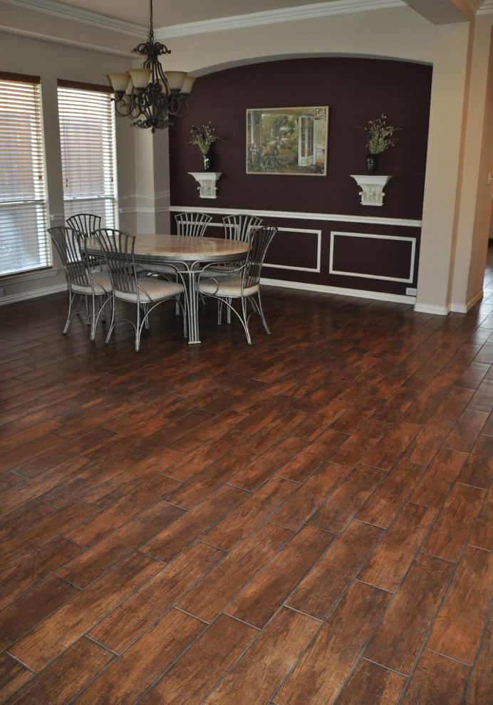 Porcelain Wood Look Tile Plank Traditional Dining Room Dallas