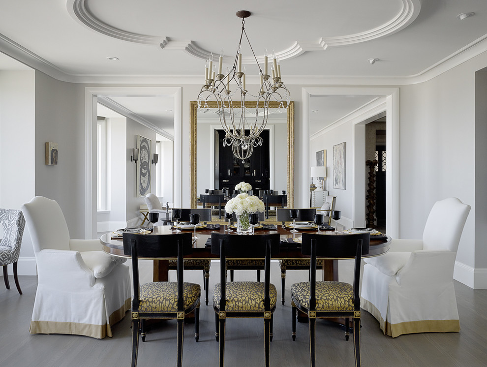 Example of a classic dining room design in San Francisco with gray walls