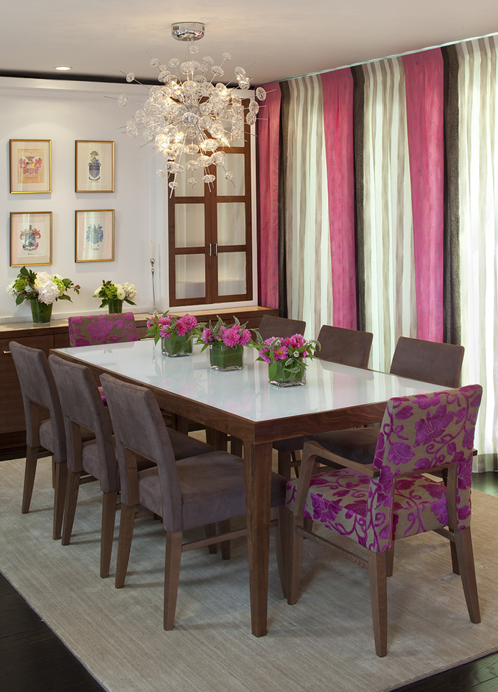 Trendy dark wood floor dining room photo in San Francisco with white walls