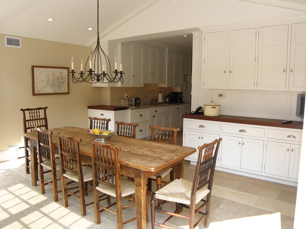 Example of a mid-sized classic ceramic tile kitchen/dining room combo design in Philadelphia with beige walls