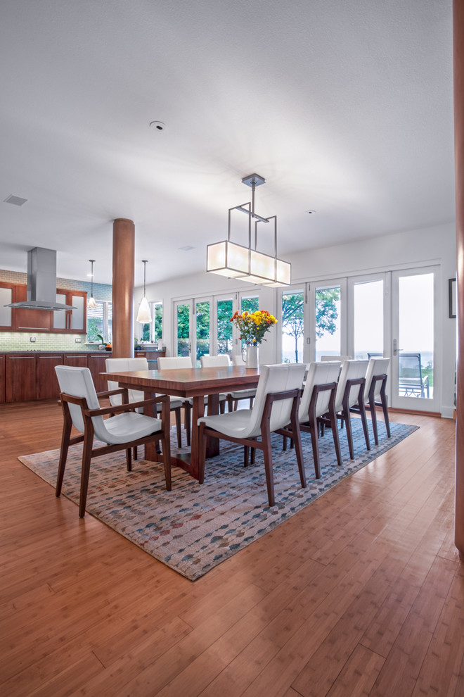 This is an example of a contemporary dining room in Milwaukee.