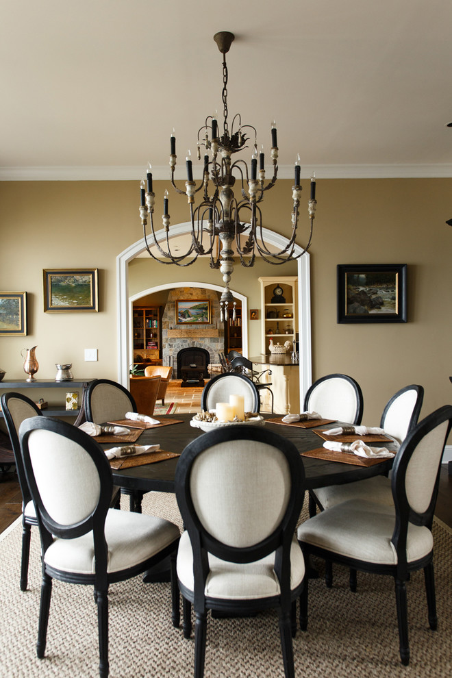 Inspiration for a medium sized traditional enclosed dining room in Baltimore with beige walls and dark hardwood flooring.