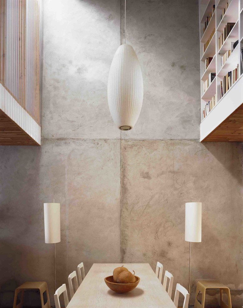 Inspiration for a mid-sized contemporary kitchen/dining room combo remodel in New York with gray walls