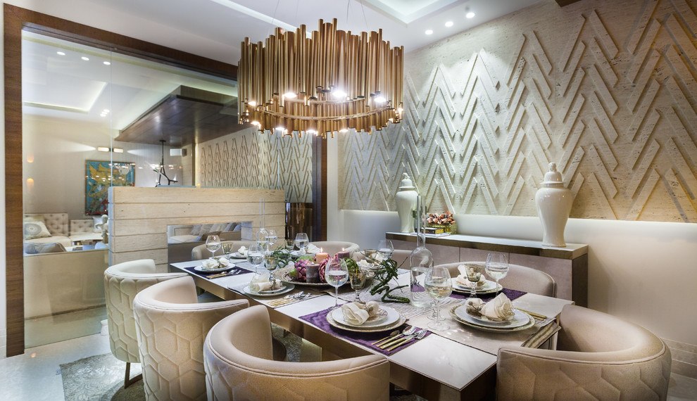 Design ideas for a contemporary dining room in Delhi.
