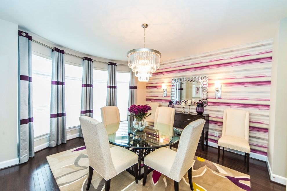 Inspiration for a medium sized classic enclosed dining room in DC Metro with multi-coloured walls, medium hardwood flooring and no fireplace.