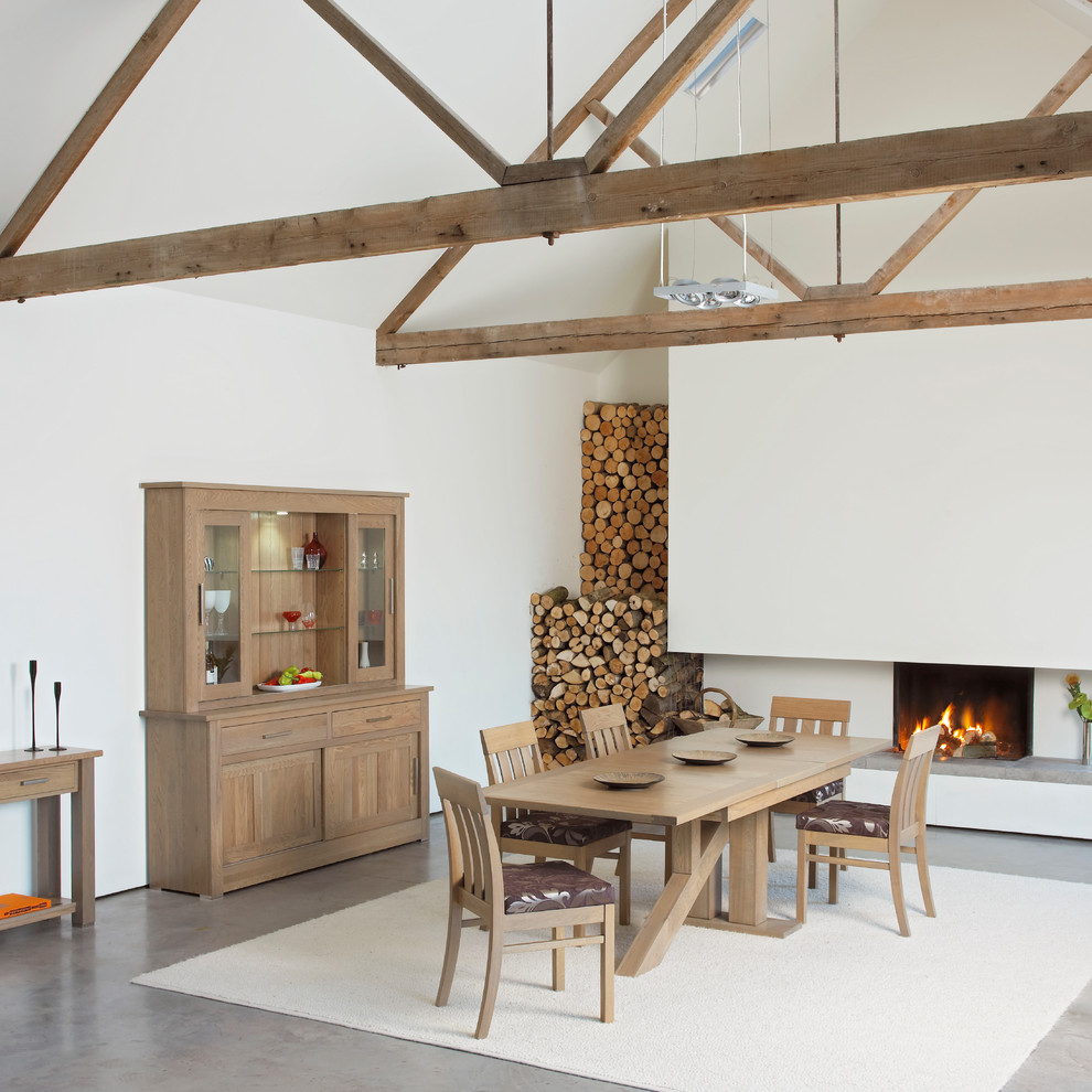 Inspiration for a contemporary concrete floor dining room remodel in London