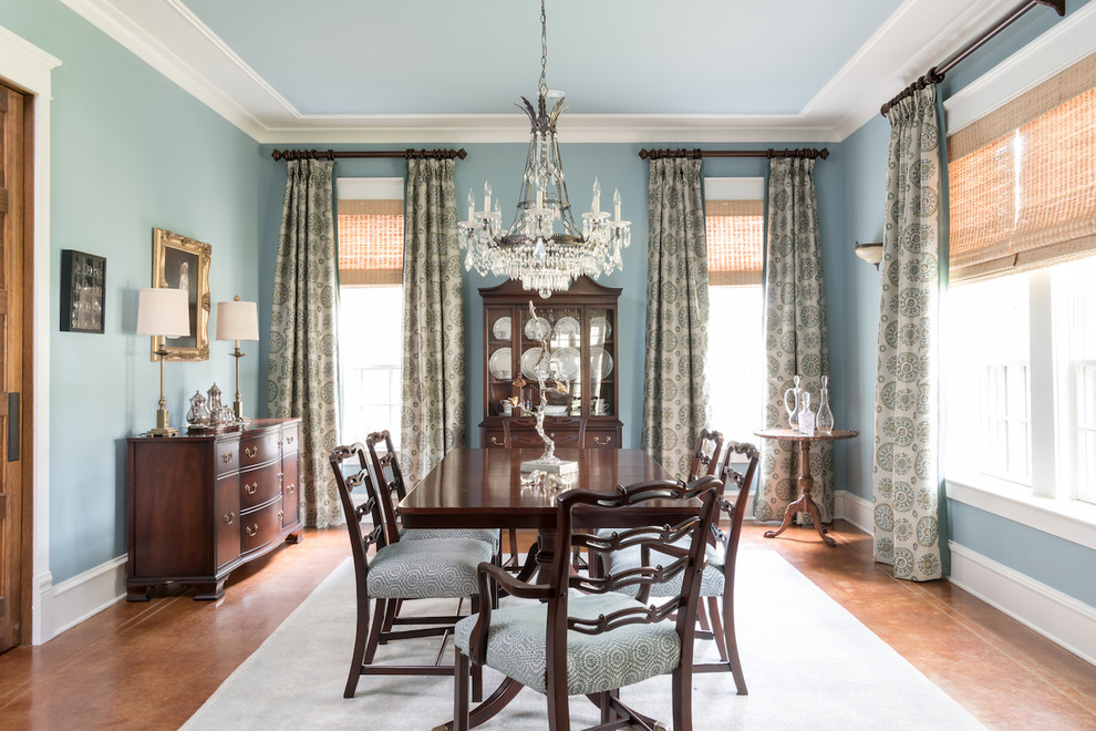 Example of a classic enclosed dining room design in Dallas with blue walls